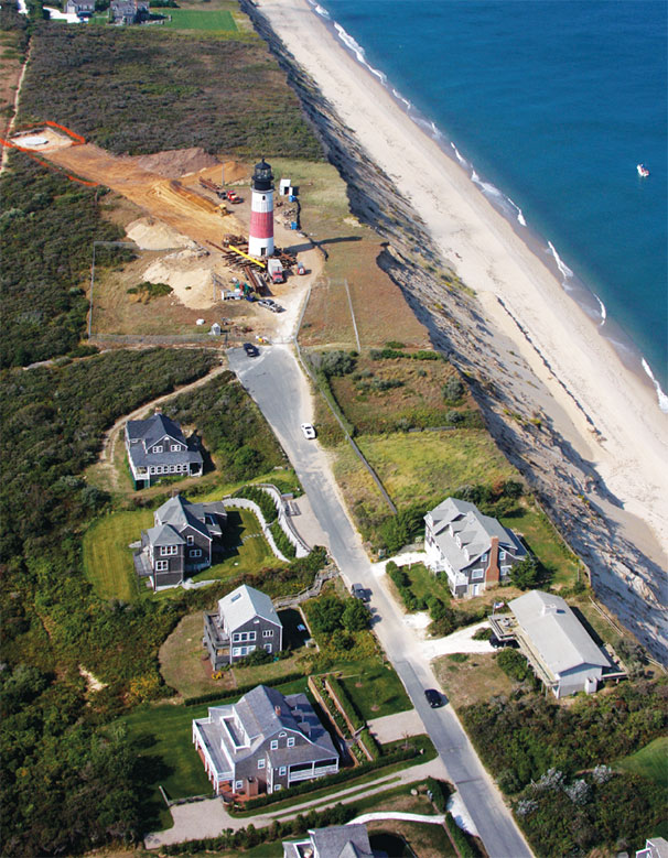 In 2007 the Sconset Trust began moving Sankaty Light to the northwest to protect it from the advancing erosion of the bluff.
