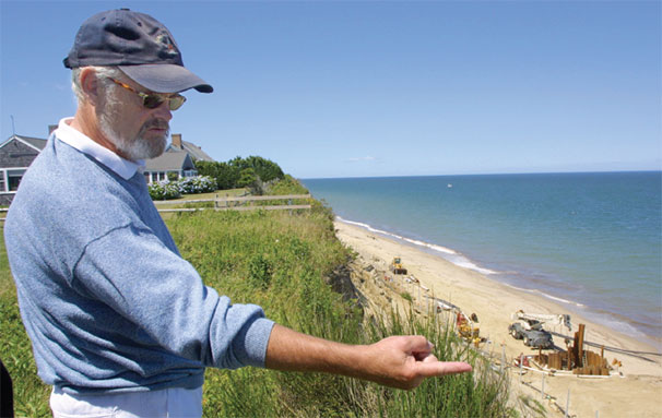  In 2001, Helmut Weymar pointed out the construction of a new dewatering project below the bluff at Baxter Road. It was one of the first attempts to protect the bluff and the houses above it from continuing erosion.