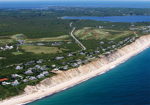 An aerial view of the Sconset Bluff area taken on June 20, 2013 reveals how perilously close to the edge of the bluff some of the homes on Baxter Road are.